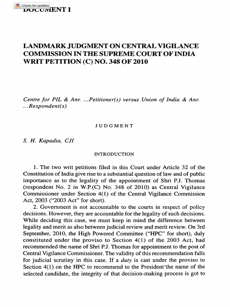 Supreme Court Ruling on CVC Appointment | PDF | Oath Of Office ...