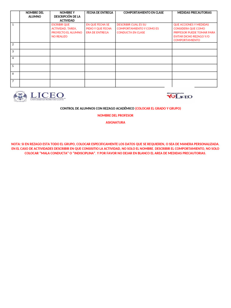 Formato de Rezago Académico | PDF