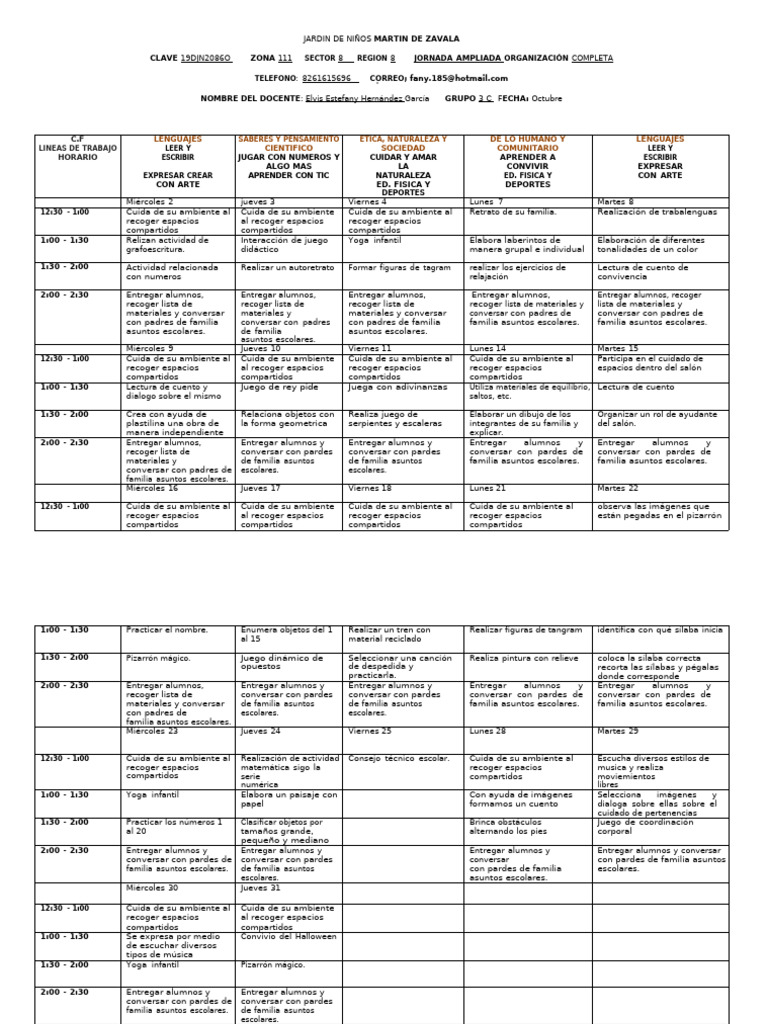 Cronogramas Octubre Jornada Amplia 3c | PDF