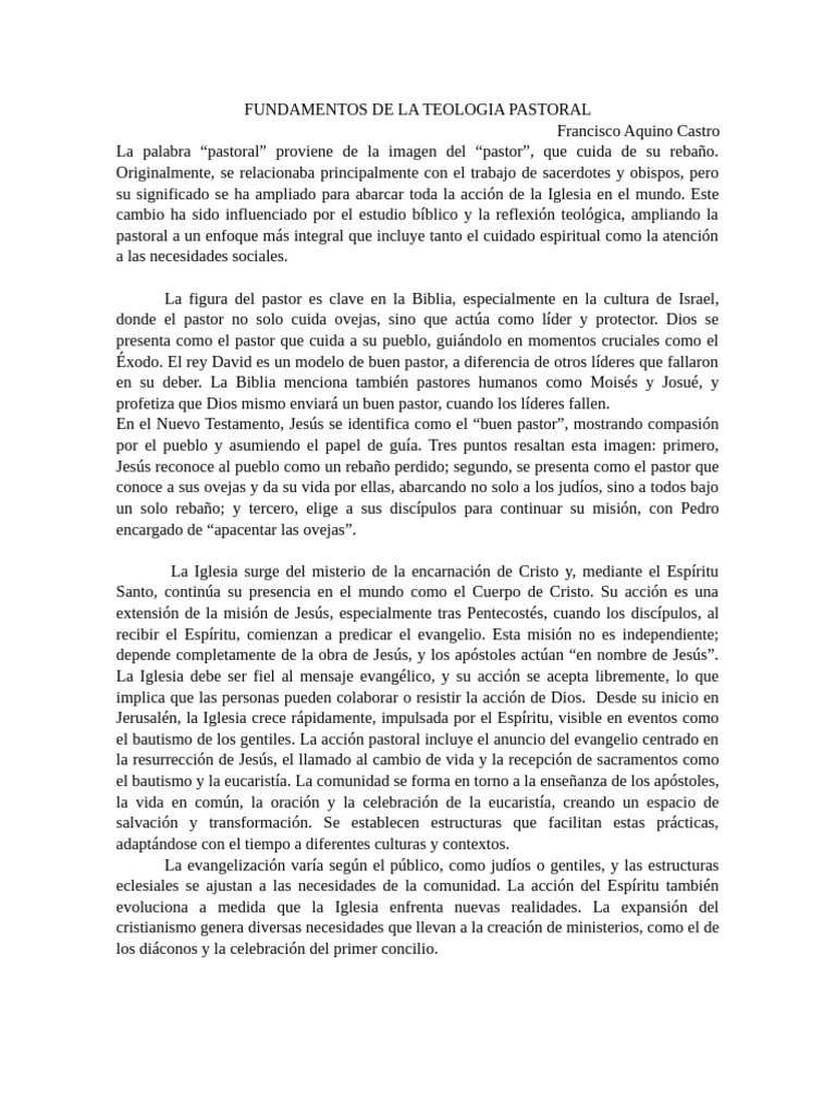 Fundamentos de la Teología Pastoral | PDF | Iglesia Católica | Jesús