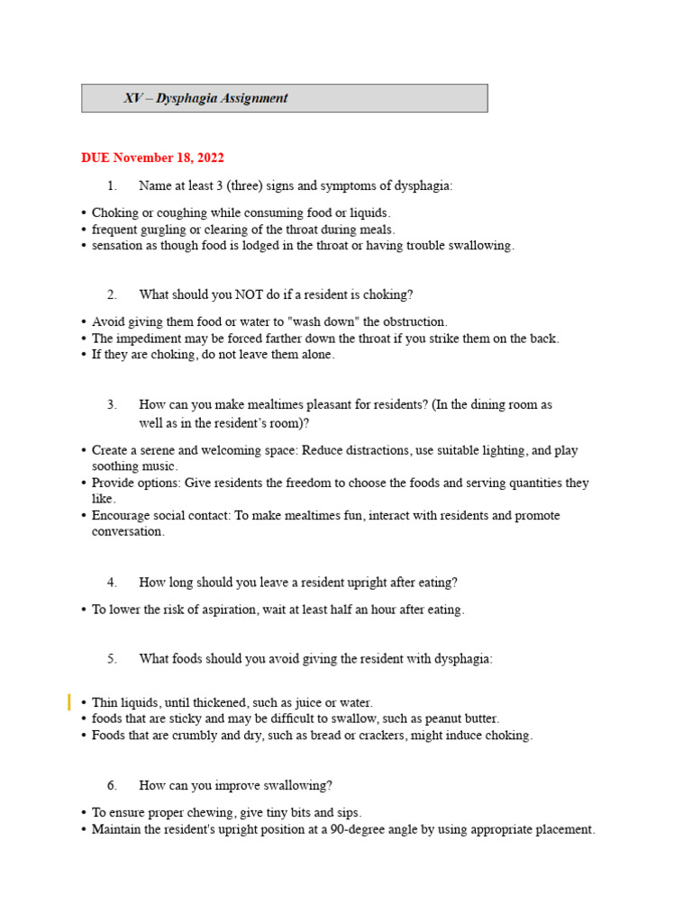 Dysphagia Assignment 2 | PDF | Clinical Medicine