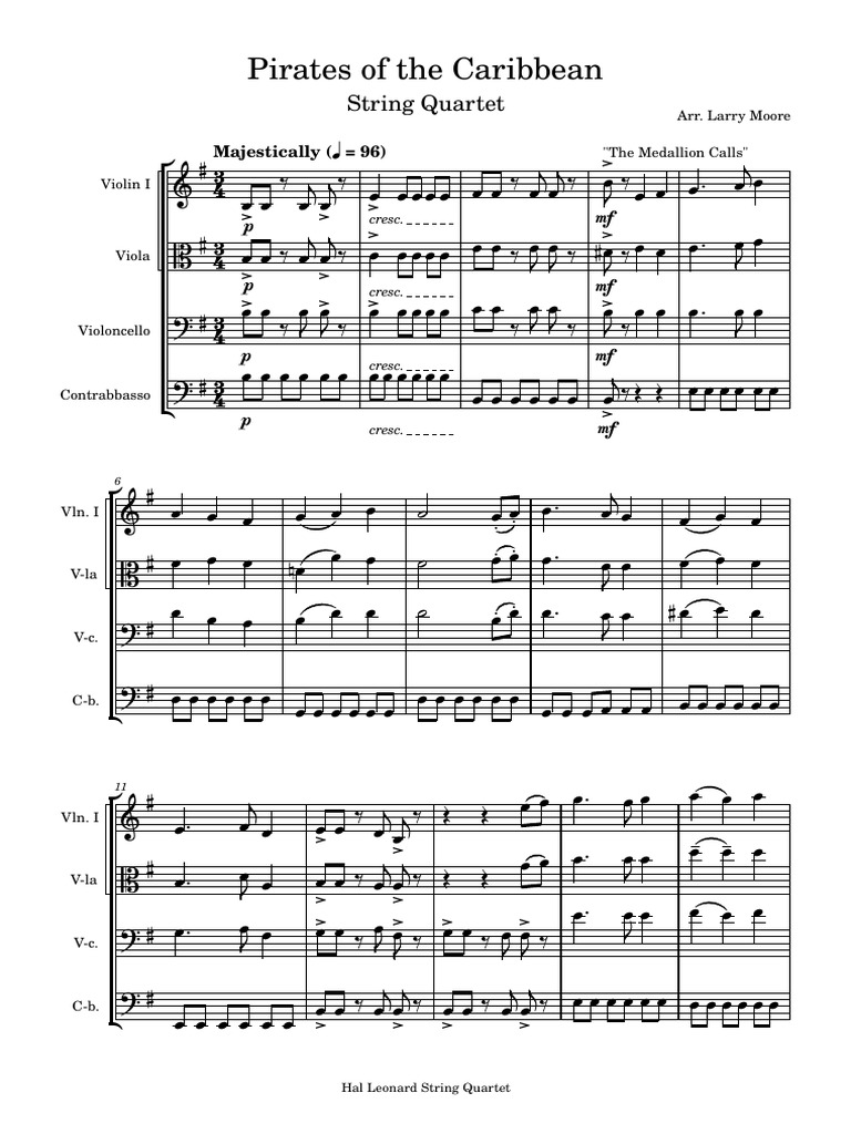 Pirates of the Caribbean String Quartet | PDF | Necked Lutes | Bowed ...