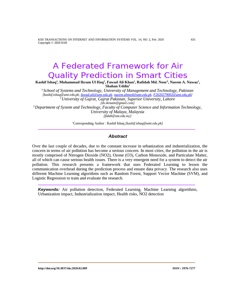 A Federated Framework For Air Quality Prediction in Smart Cities | PDF ...