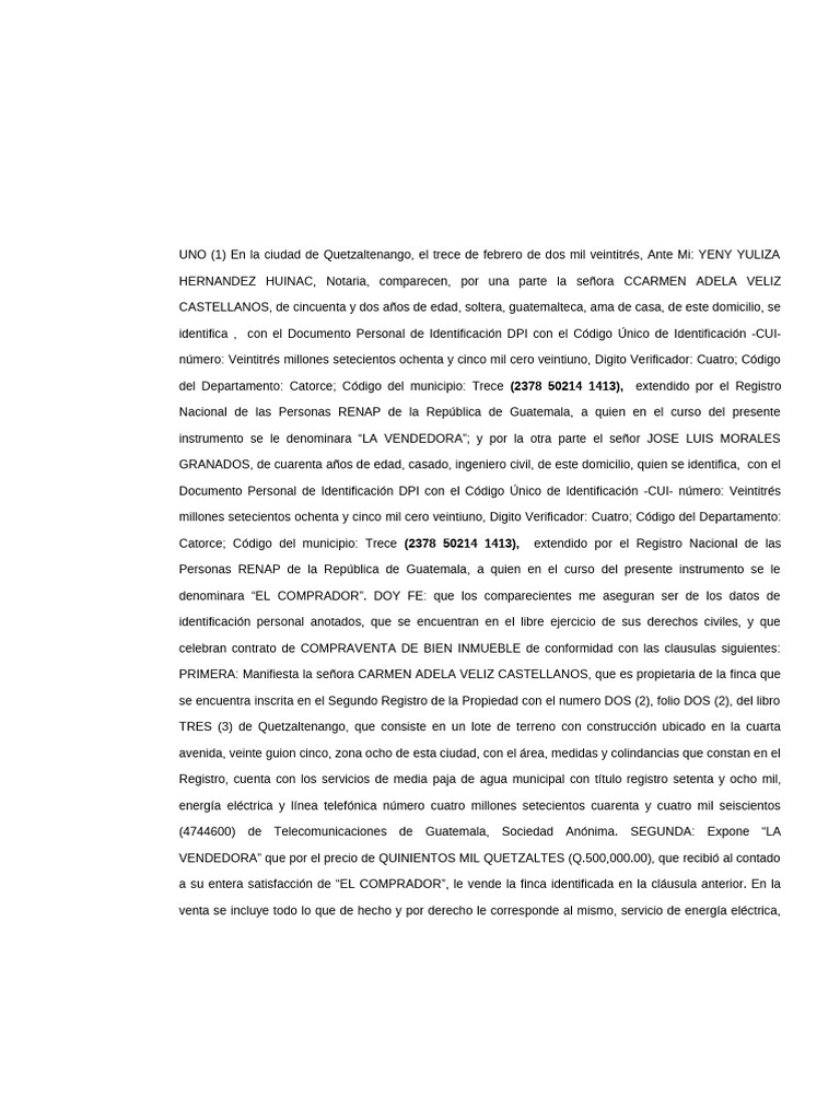 Contrato de Compraventa en Quetzaltenango | PDF | Guatemala