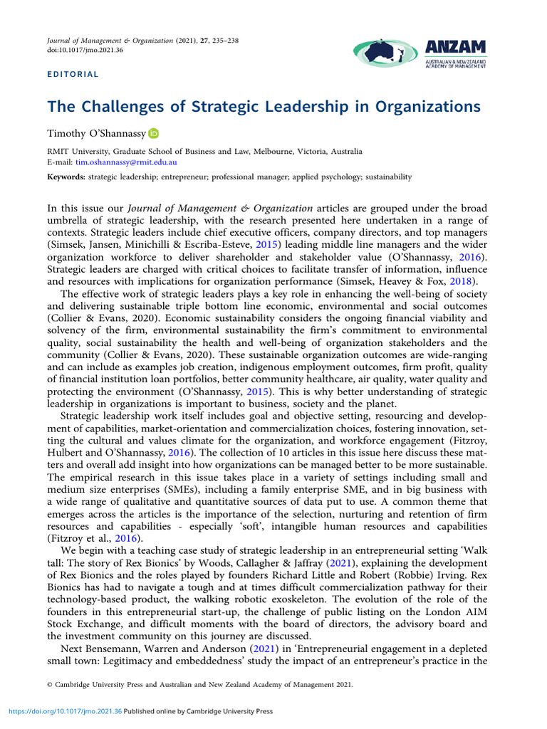 Strategic Leadership Challenges in Organizations | PDF | Qualitative ...
