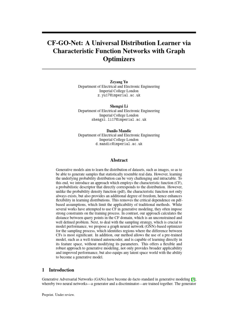 Cf go net a universal distribution learner via characteristic function