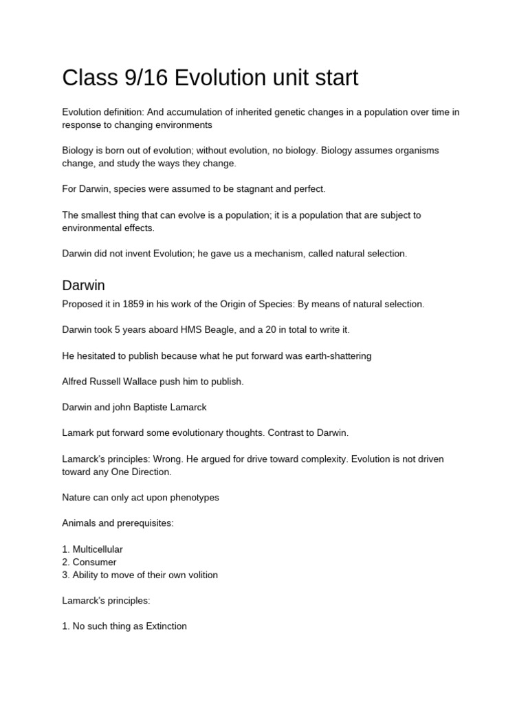 Unit 1 - Evolution Notes Dictated | PDF | Natural Selection | Evolution