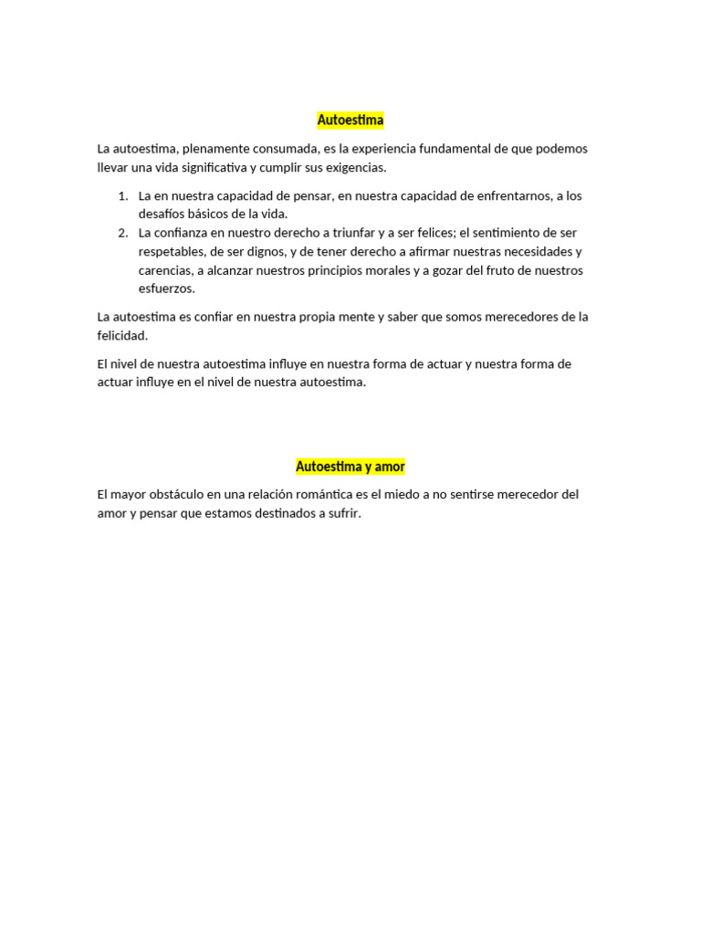 Autoestima 6 PILARES DE LA AUTOESTIMA | PDF