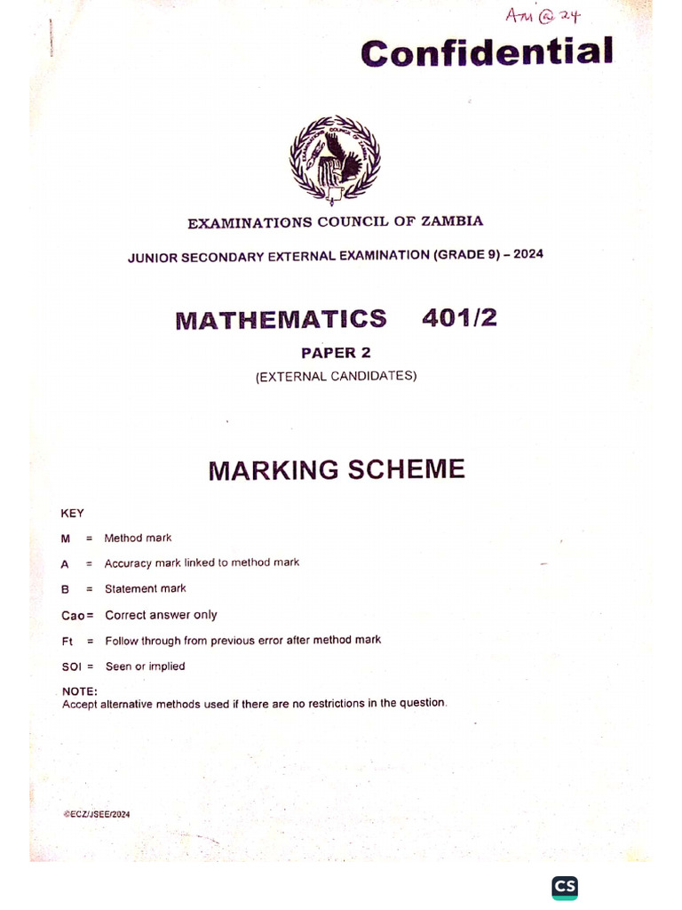 2024 G9 External Mathematics P2 marking scheme(3) | PDF