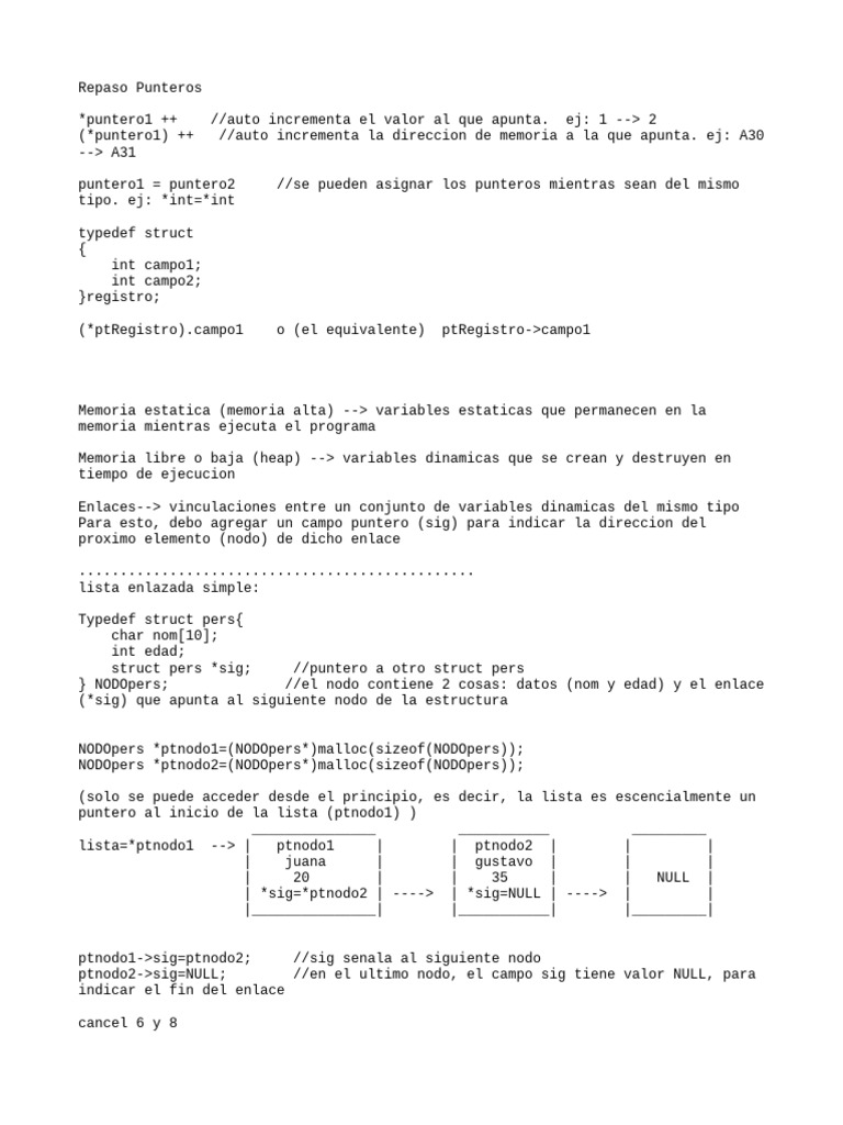 Punteros y Estructuras en C | PDF | Puntero (Programación de ...