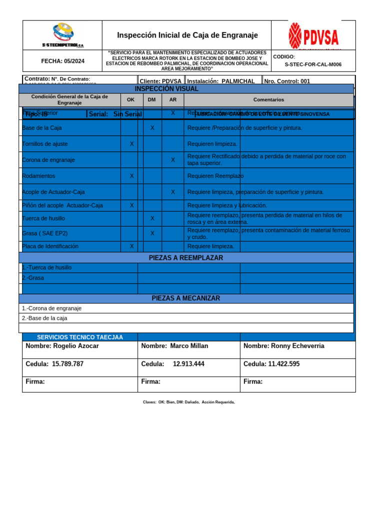 Inspeccion Inicial de Caja de Engranaje Is | PDF | Engranaje | Herramientas
