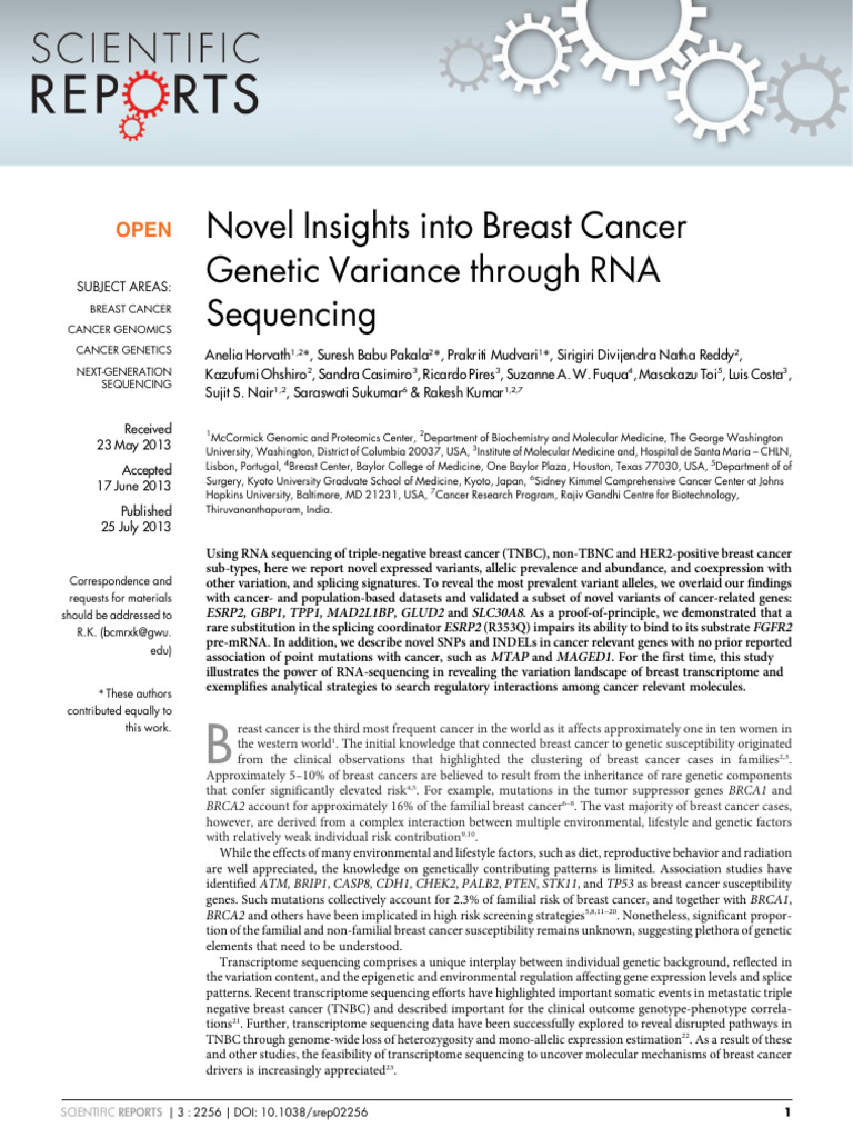 Novel Insights Into Breast Cancer Genetic Variance Through RNA ...