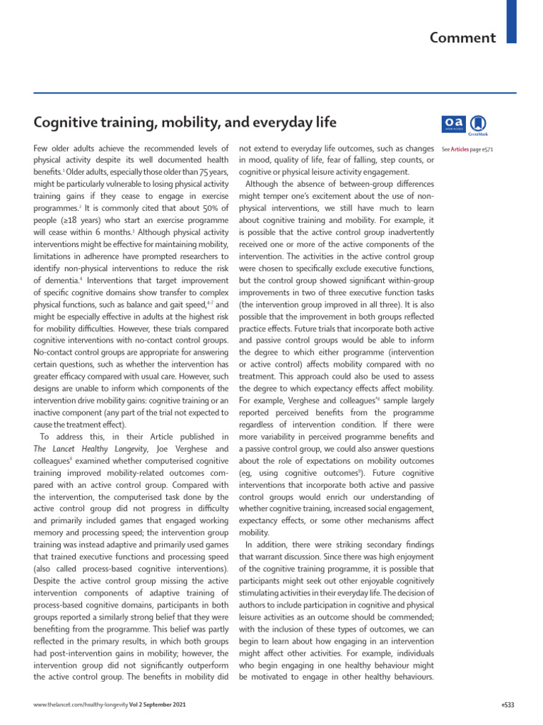 Cognitive Training, Mobility, and Everyday Life La | PDF | Psychology ...