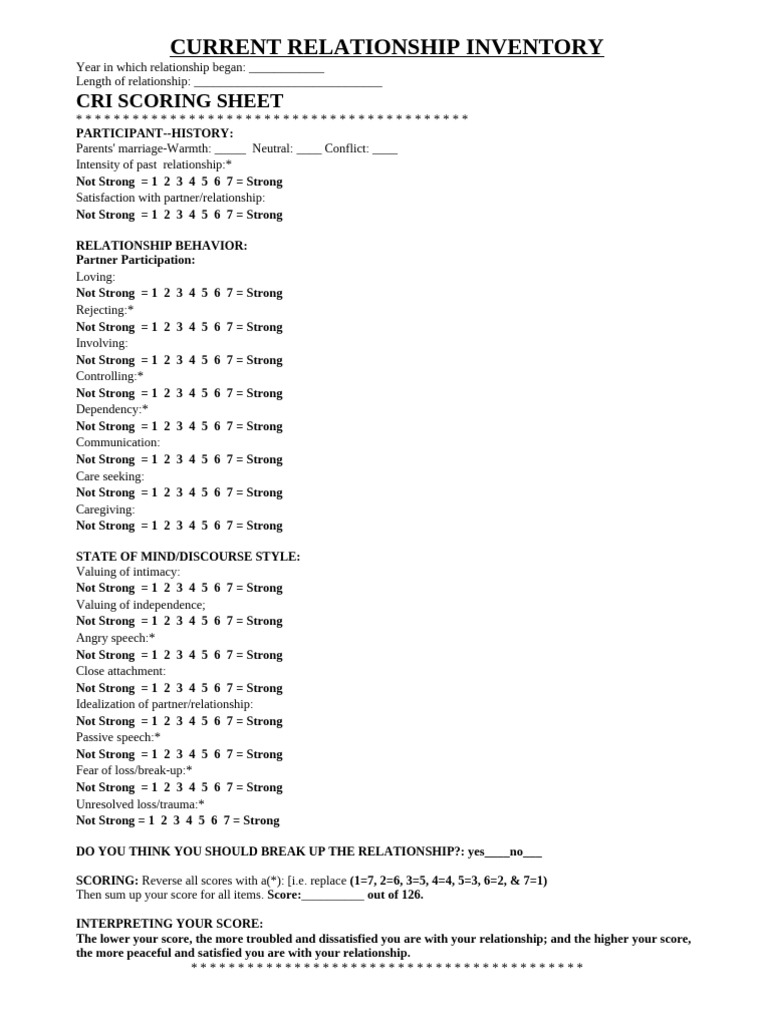 Current Relationship Inventory | PDF | Marriage | Goal