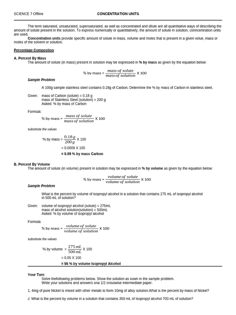 Understanding Concentration Units in Solutions | PDF | Concentration ...