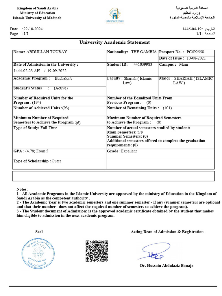 University Academic Statement: Kingdom of Saudi Arabia Ministry of ...