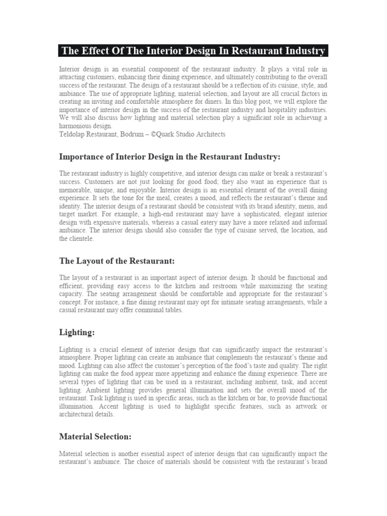 Impact of Interior Design on Restaurants | PDF | Restaurants | Lighting