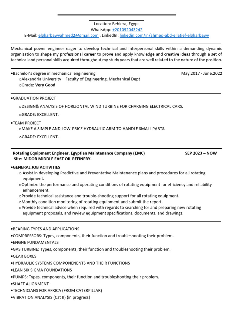 Ahmed Elgharbawy: Rotating Engineer Profile | PDF | Reliability ...