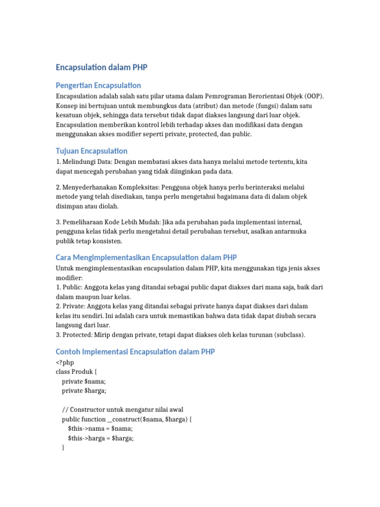 Encapsulation dalam PHP: Konsep dan Implementasi | PDF