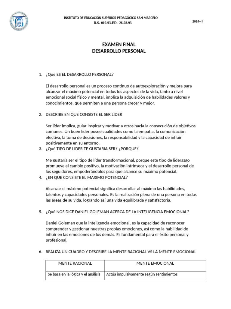 Desarrollo Personal y Liderazgo Efectivo | PDF | Las emociones | Liderazgo
