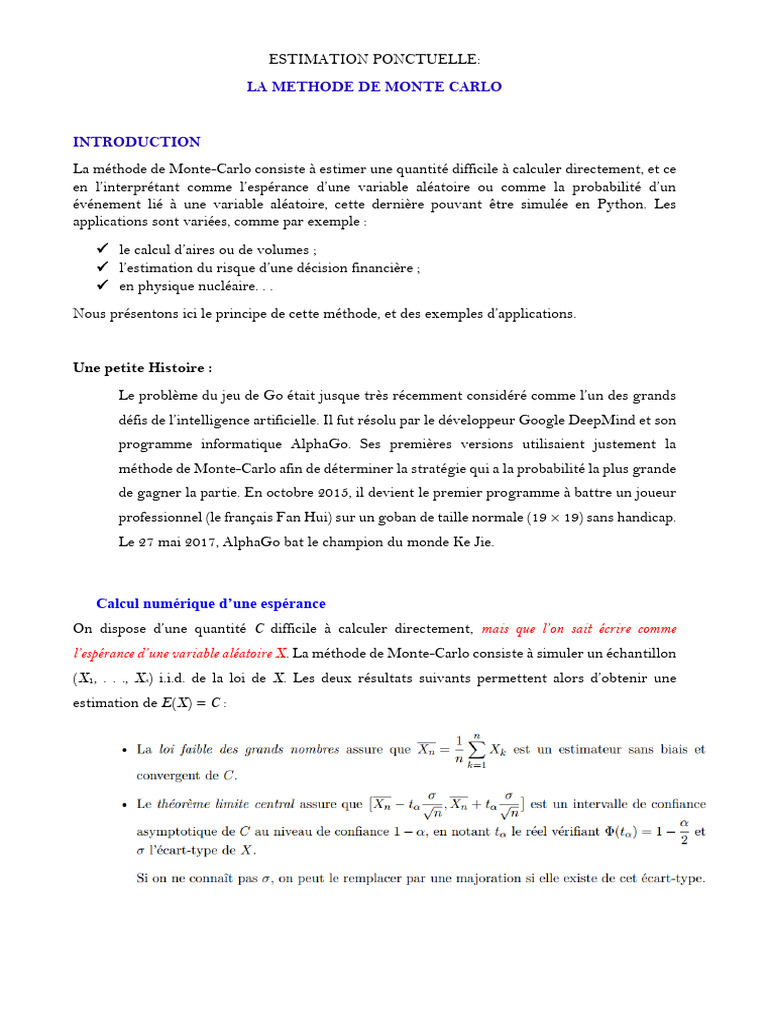 Estimation par la méthode de Monte Carlo | PDF | Méthode de Monte-Carlo ...