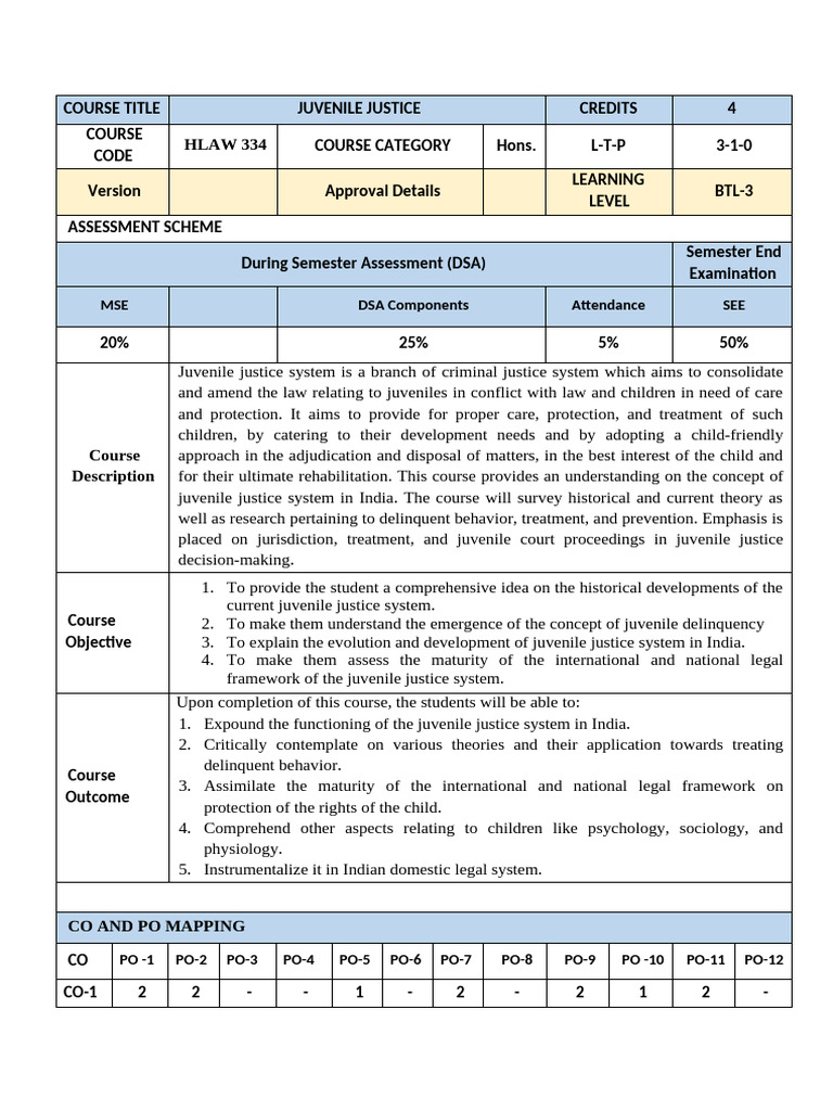 Juvenile Justice System in India Course | PDF | Juvenile Delinquency ...