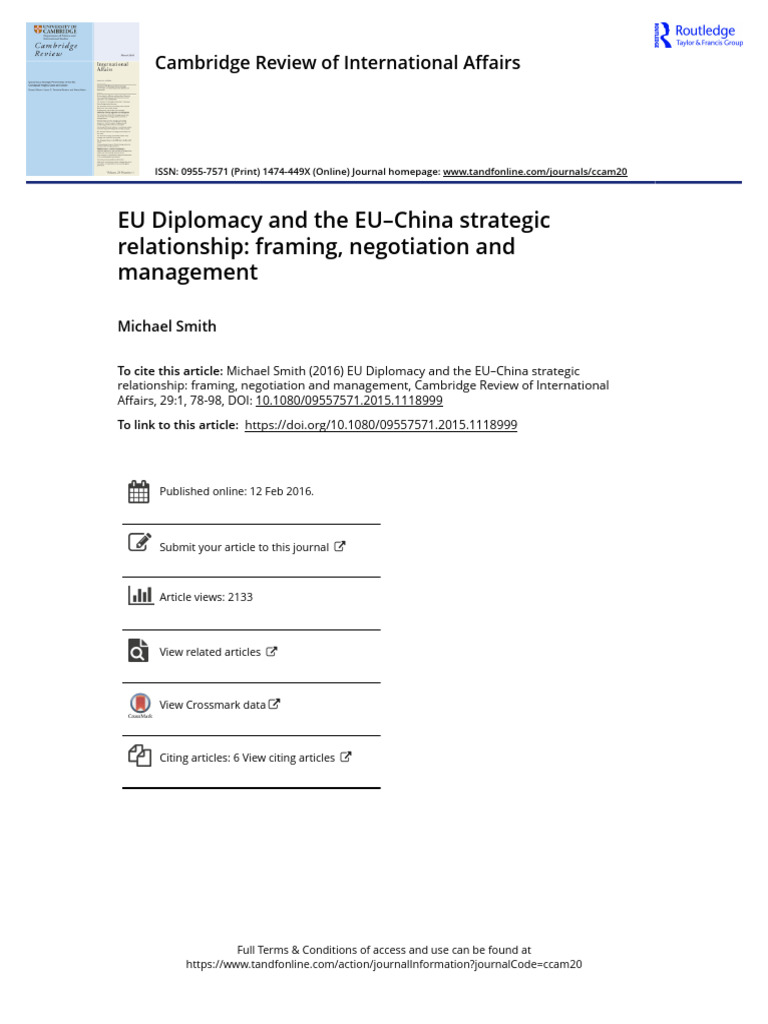 EU Diplomacy and The EU China Strategic Relationship Framing ...