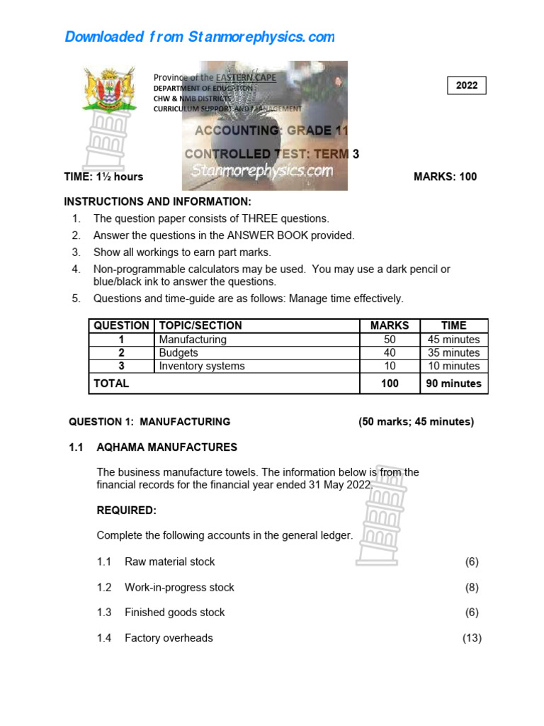 Grade 11 Accounting Test September 2022 | PDF | Government Budget ...