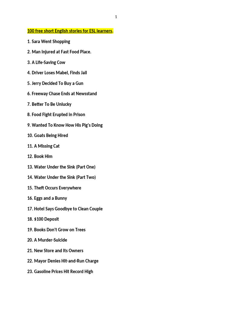 100 Free Short English Stories For ESL Learners | PDF | Burglary | Textbook