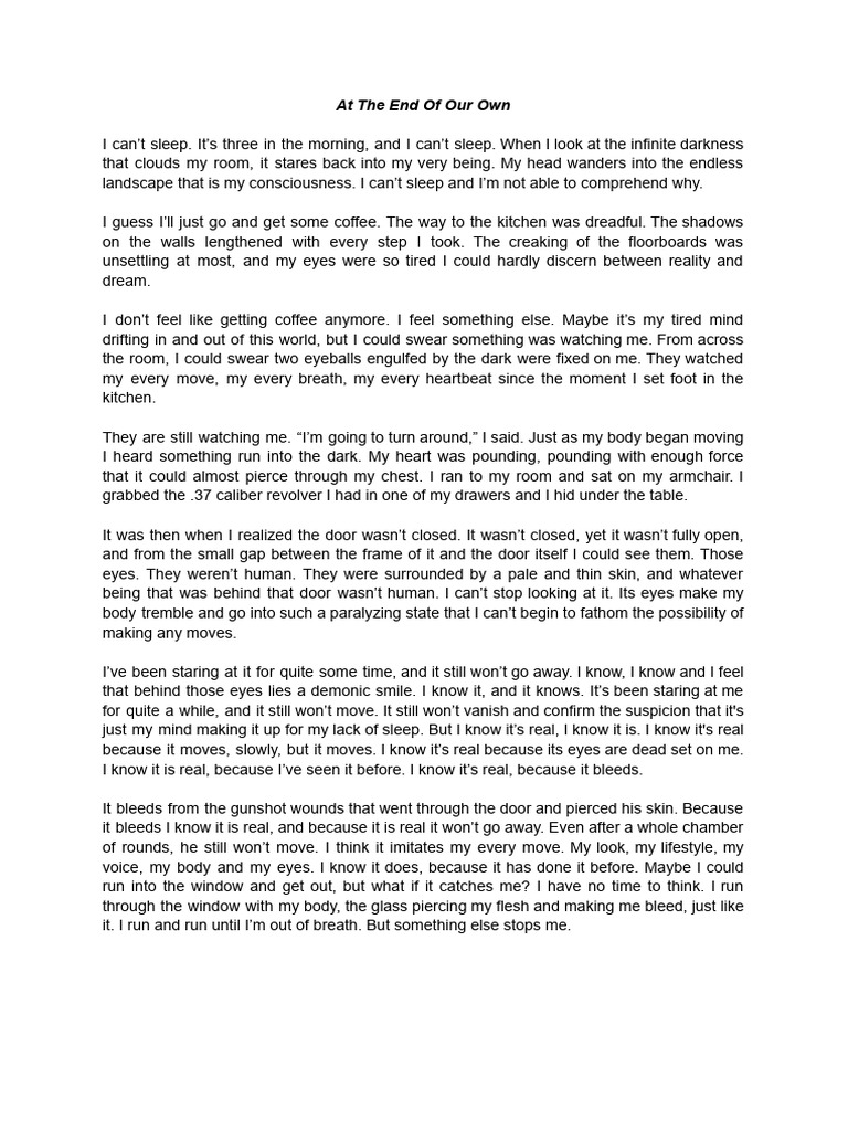 At The End of Our Own, at The Start of Their Own | PDF | Self-Improvement