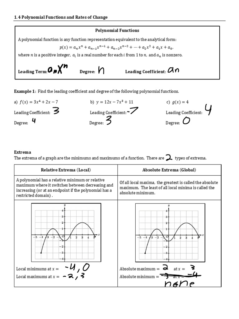 1.4 Polynomial Functions and Rates of Change | PDF | Algorithms | Algebra