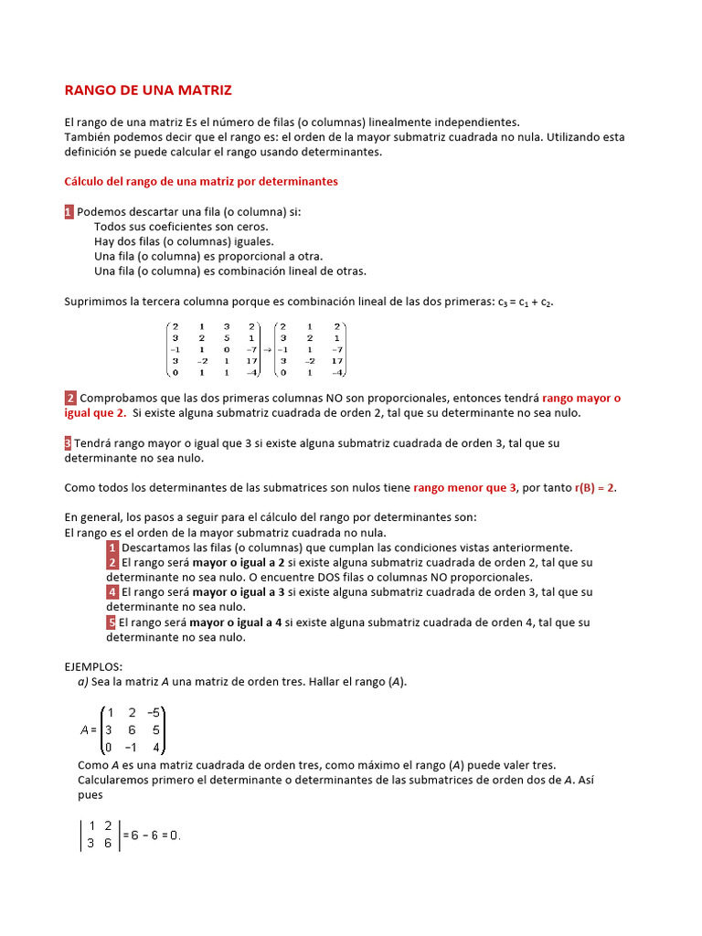 Cálculo del Rango de una Matriz | PDF | Determinante | Álgebra