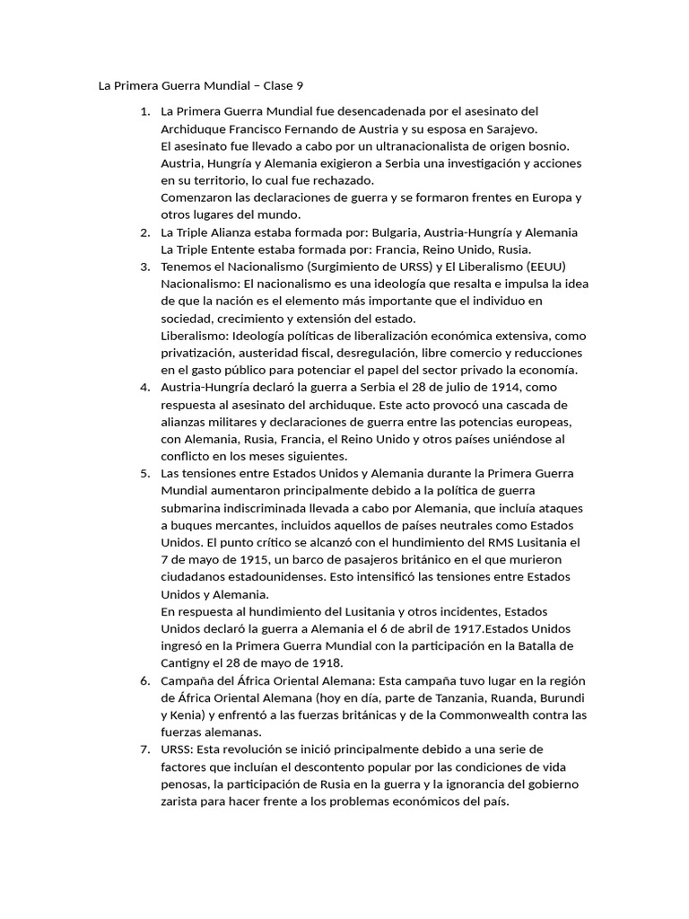 Causas y Consecuencias de la WWI | PDF | Primera Guerra Mundial ...