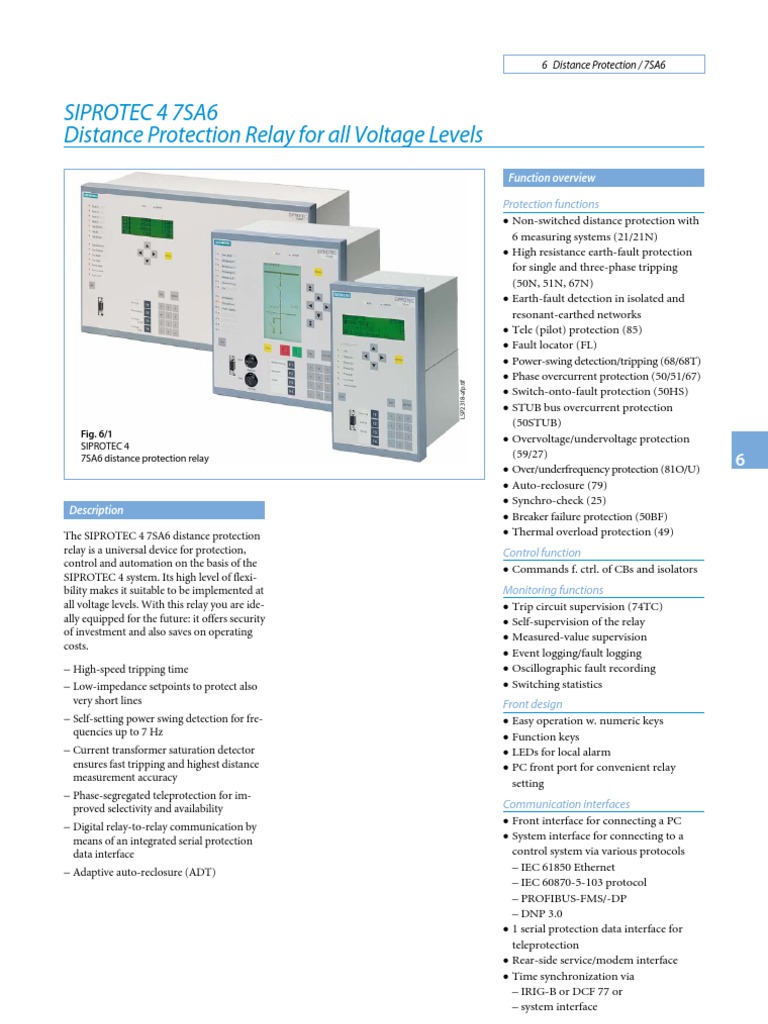 Siemens 7SA6 Distance Protection Relay | PDF | Telecommunication ...
