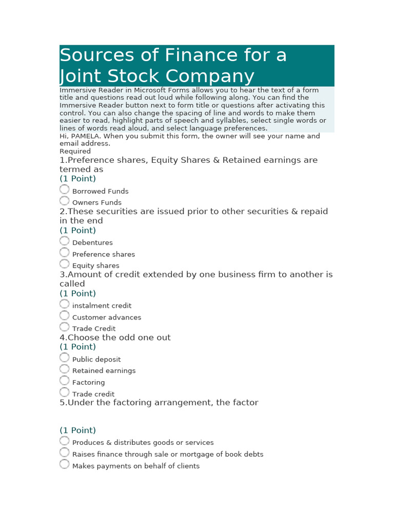 Sources of Finance For A Joint Stock Company | PDF | Preferred Stock ...