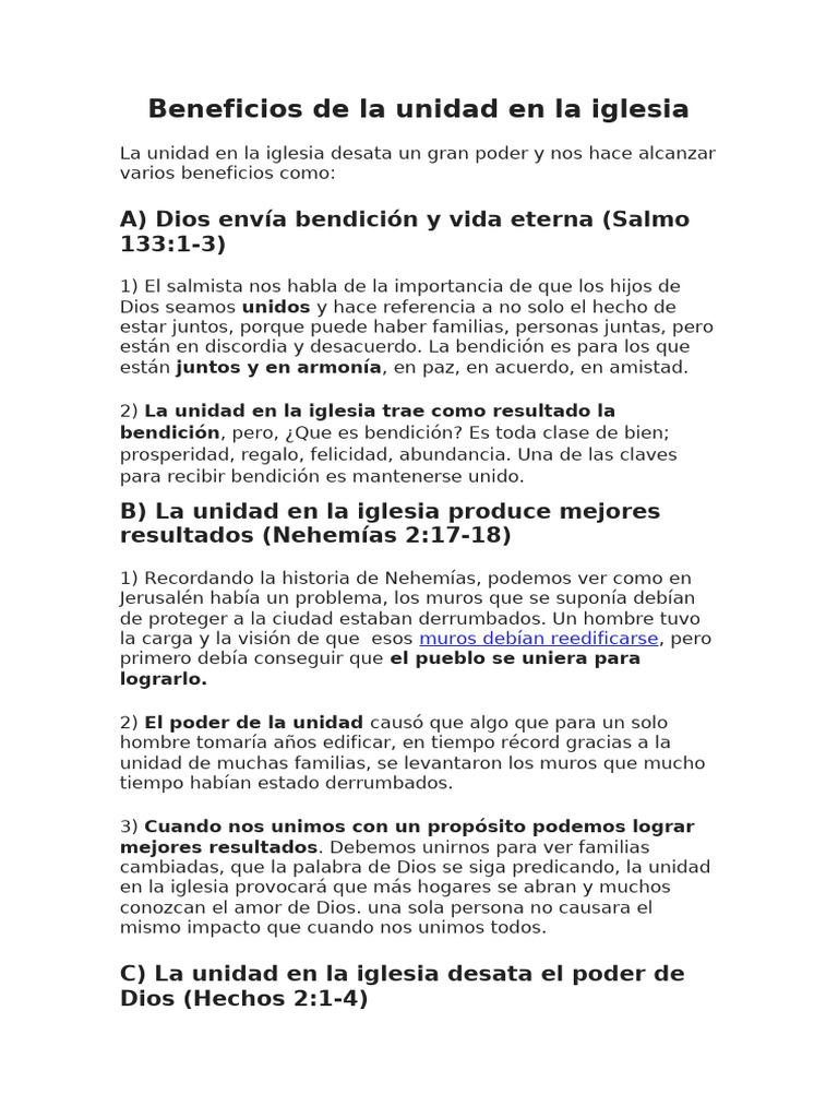Beneficios de la Unidad en la Iglesia | PDF | Jesús | Iglesia cristiana