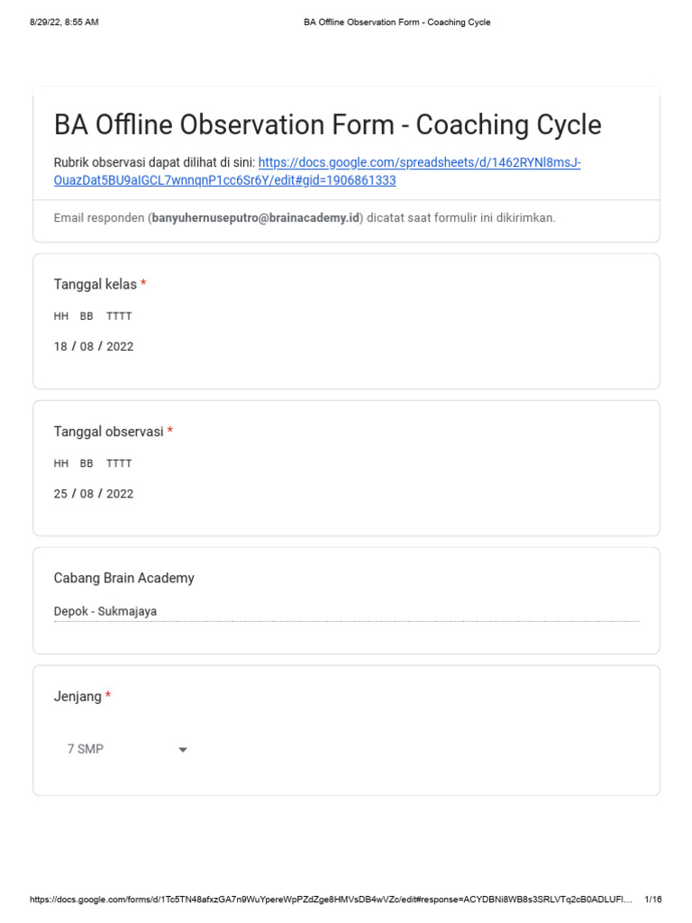 BA Offline Observation Coaching Form | PDF | Human Communication