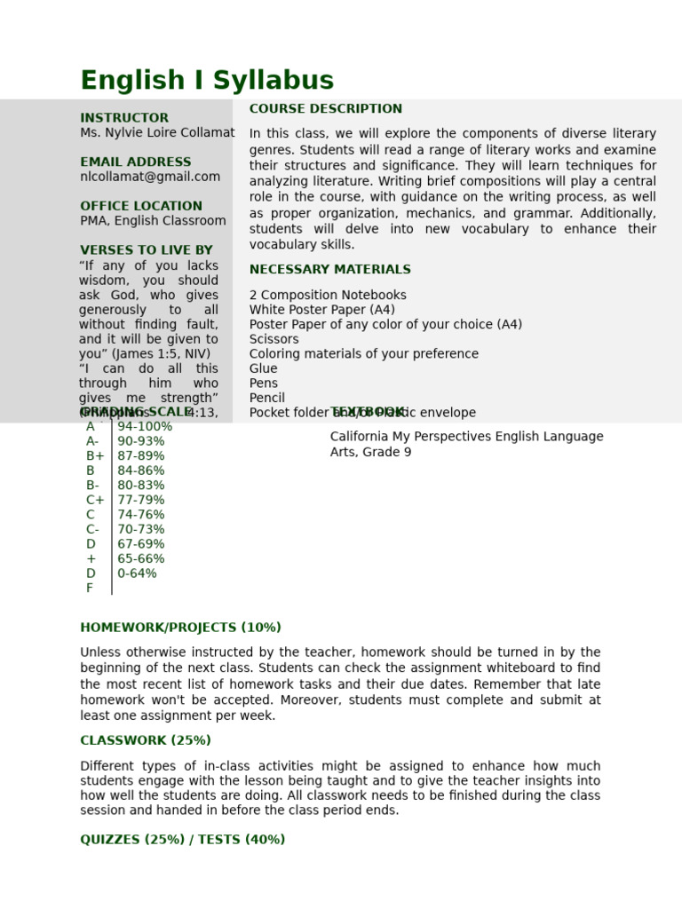 English I Course Syllabus Overview | PDF | Plagiarism | Communication