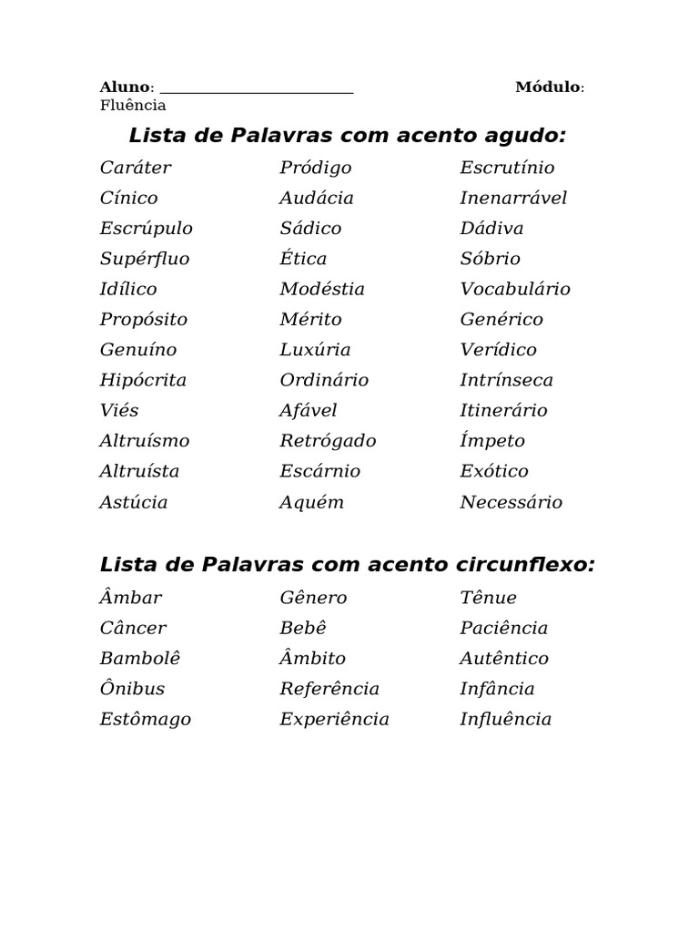 Lista de Palavras Acentuadas | PDF