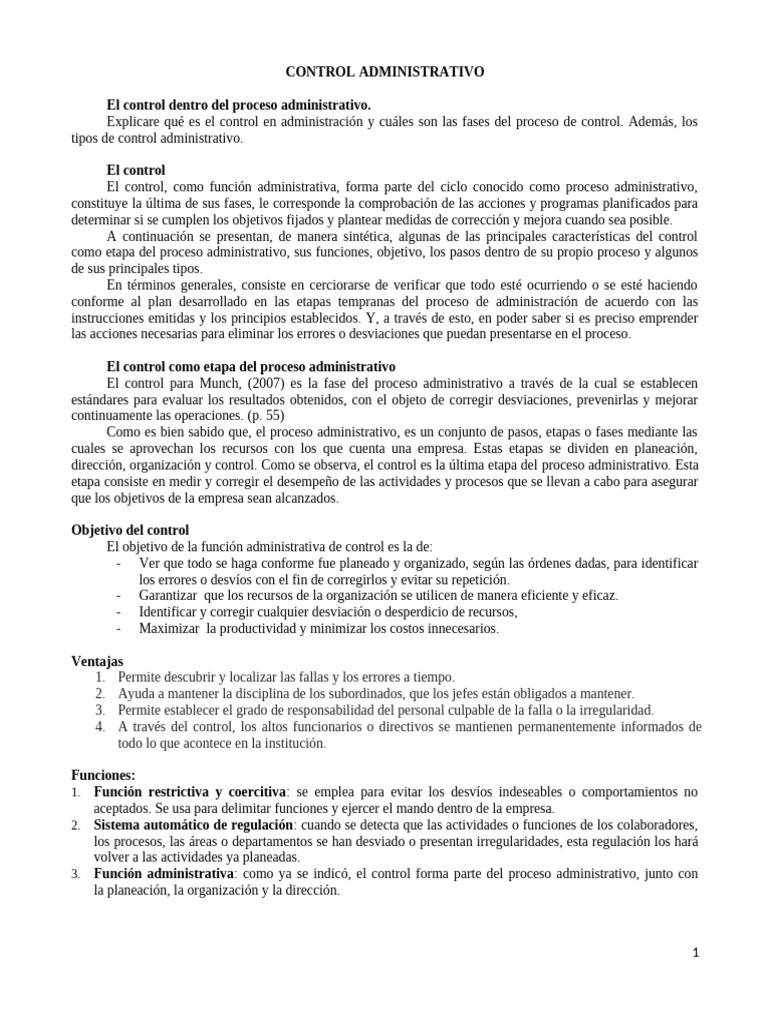 Fases y Tipos de Control Administrativo | PDF | Business | Calidad ...
