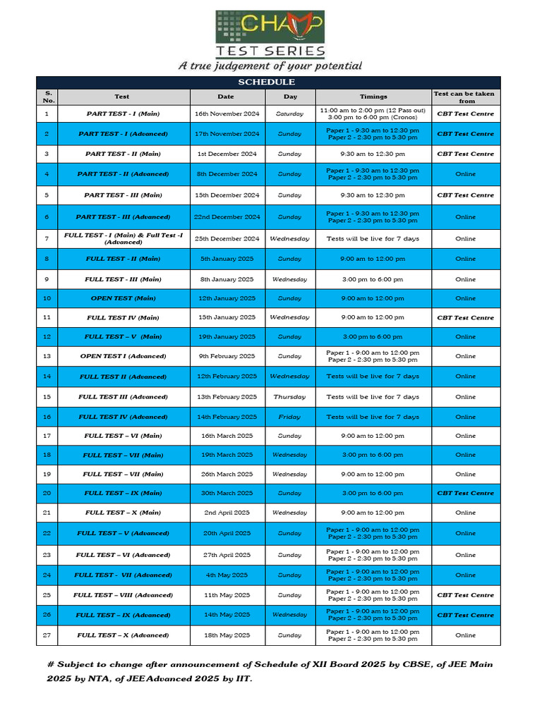 2025 Test Series Schedule Overview | PDF