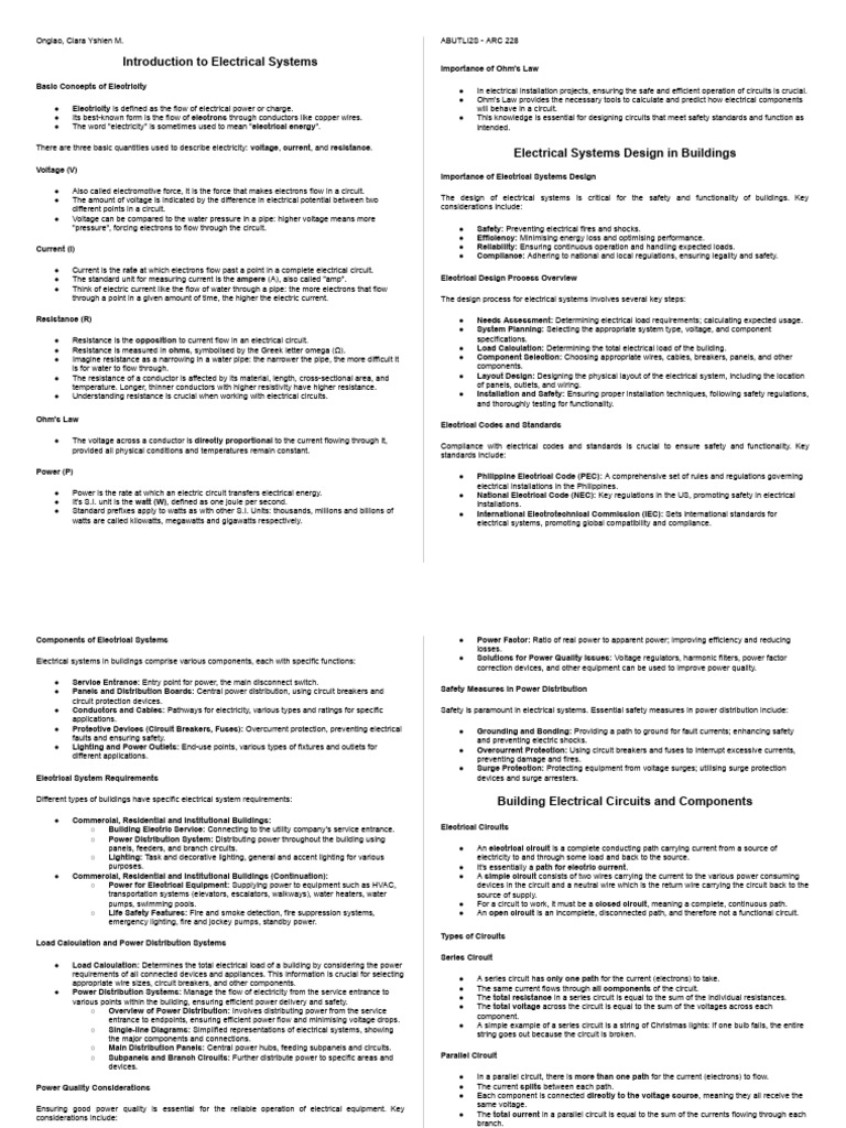 Bu Lecture Notes | PDF | Electrical Wiring | Series And Parallel Circuits
