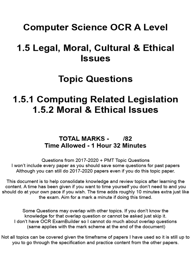 Legal and Ethical Issues in CS A Level | PDF | Artificial Intelligence ...