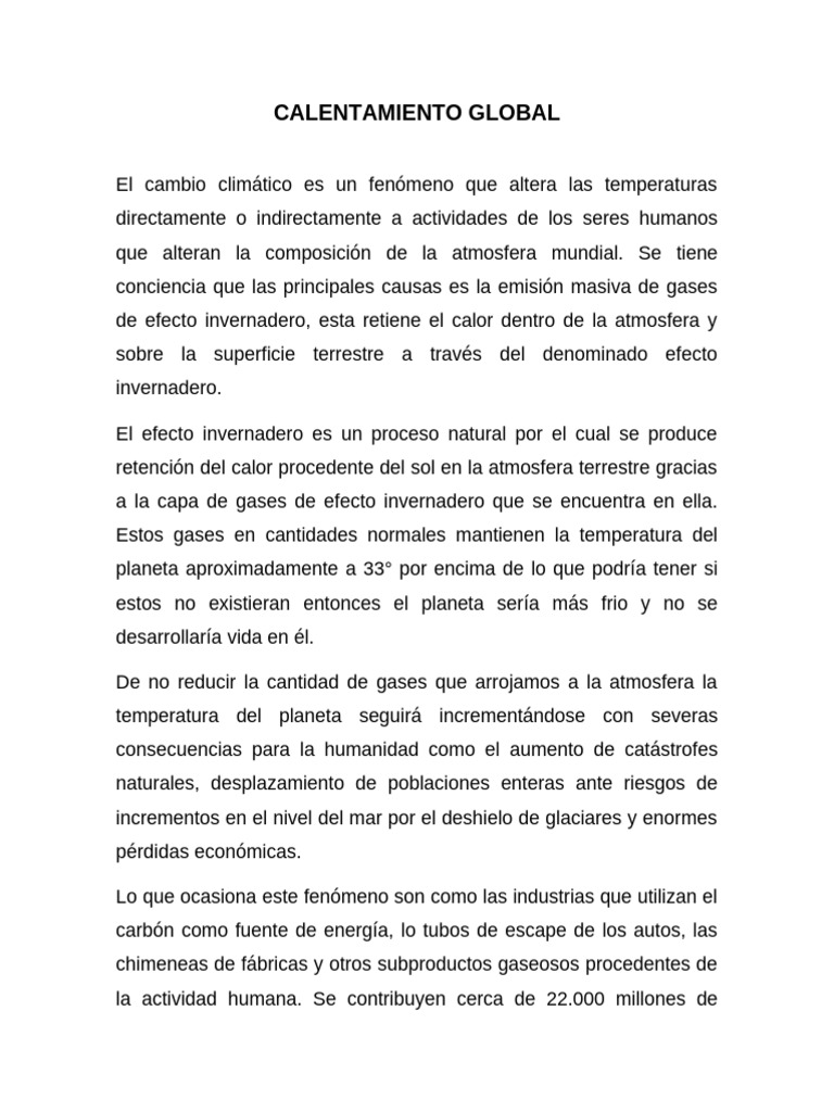 Calentamiento Global | PDF | Cambio climático | Gases de efecto invernadero
