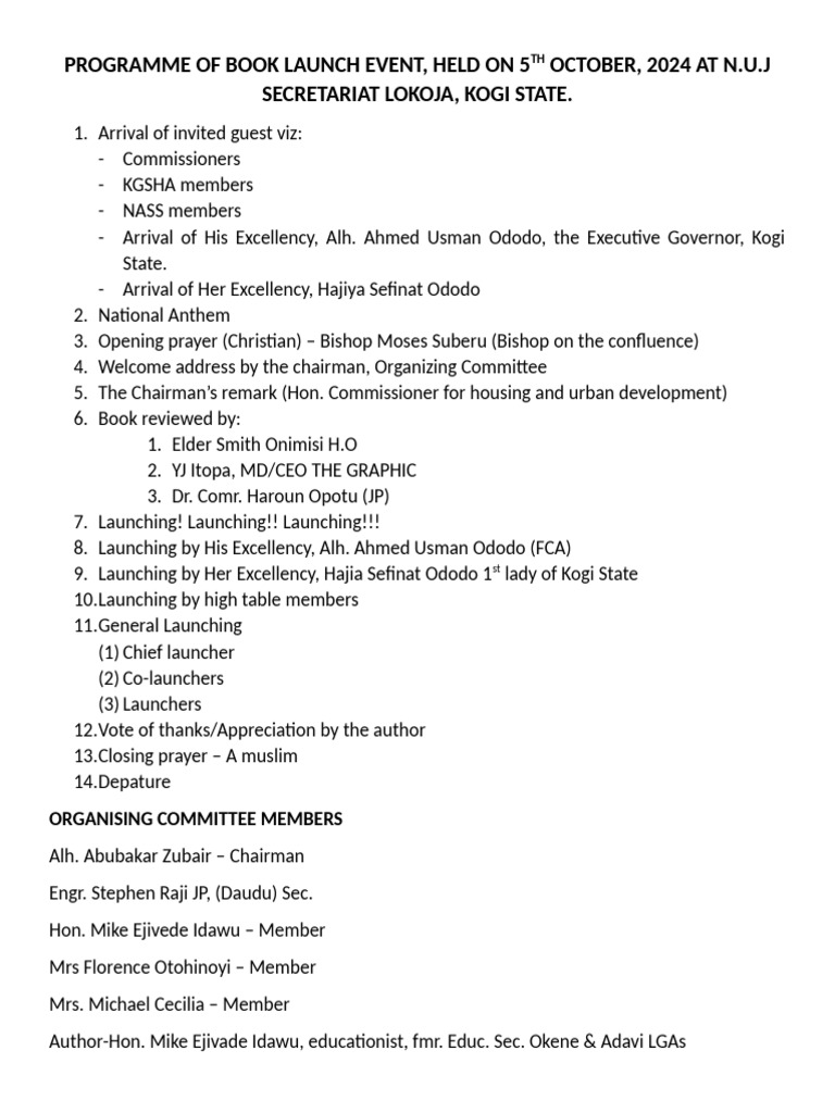Book Launch Event Programme Details | PDF | Leadership
