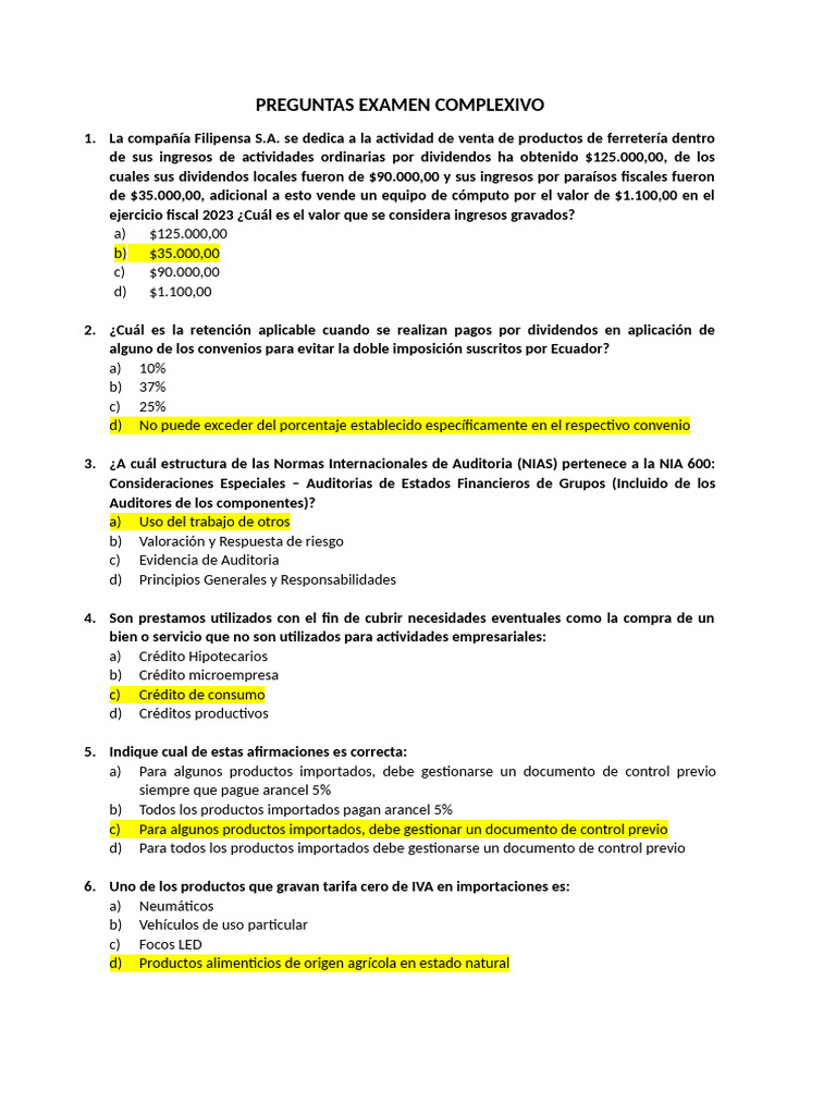 Preguntas Examen Complexivo | PDF | Auditoría | Contabilidad