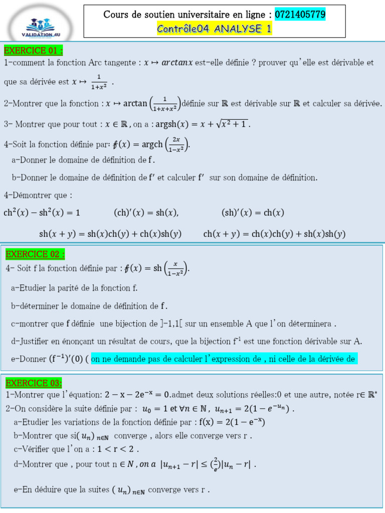 Dérivabilité des fonctions arctan et argsh | PDF | Fonction ...
