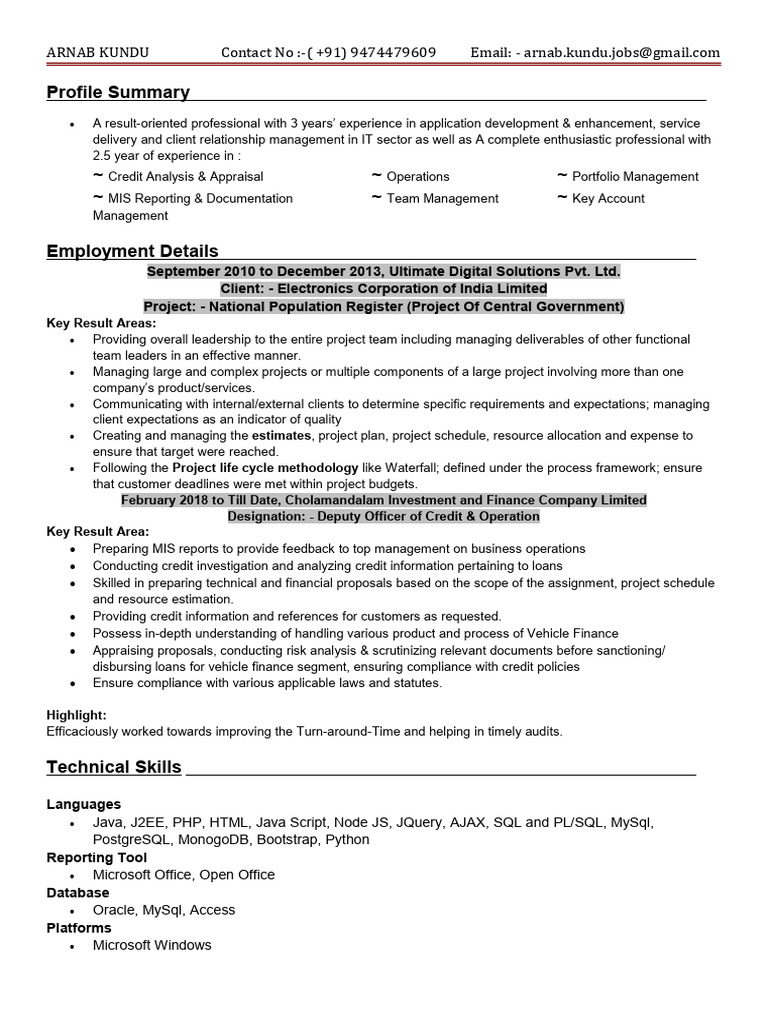 Arnab Kundu Resume PDF | PDF | Project Management | Information Technology