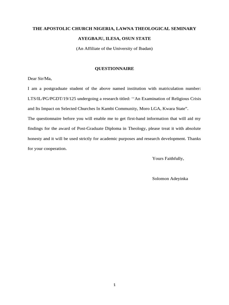 Religious Crisis Impact Questionnaire | PDF | Social Science