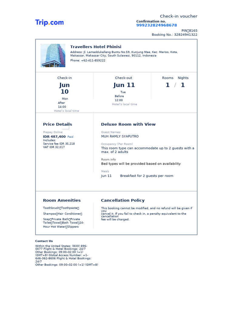 English Check-In Voucher (For Visa Application) | PDF | Hospitality ...